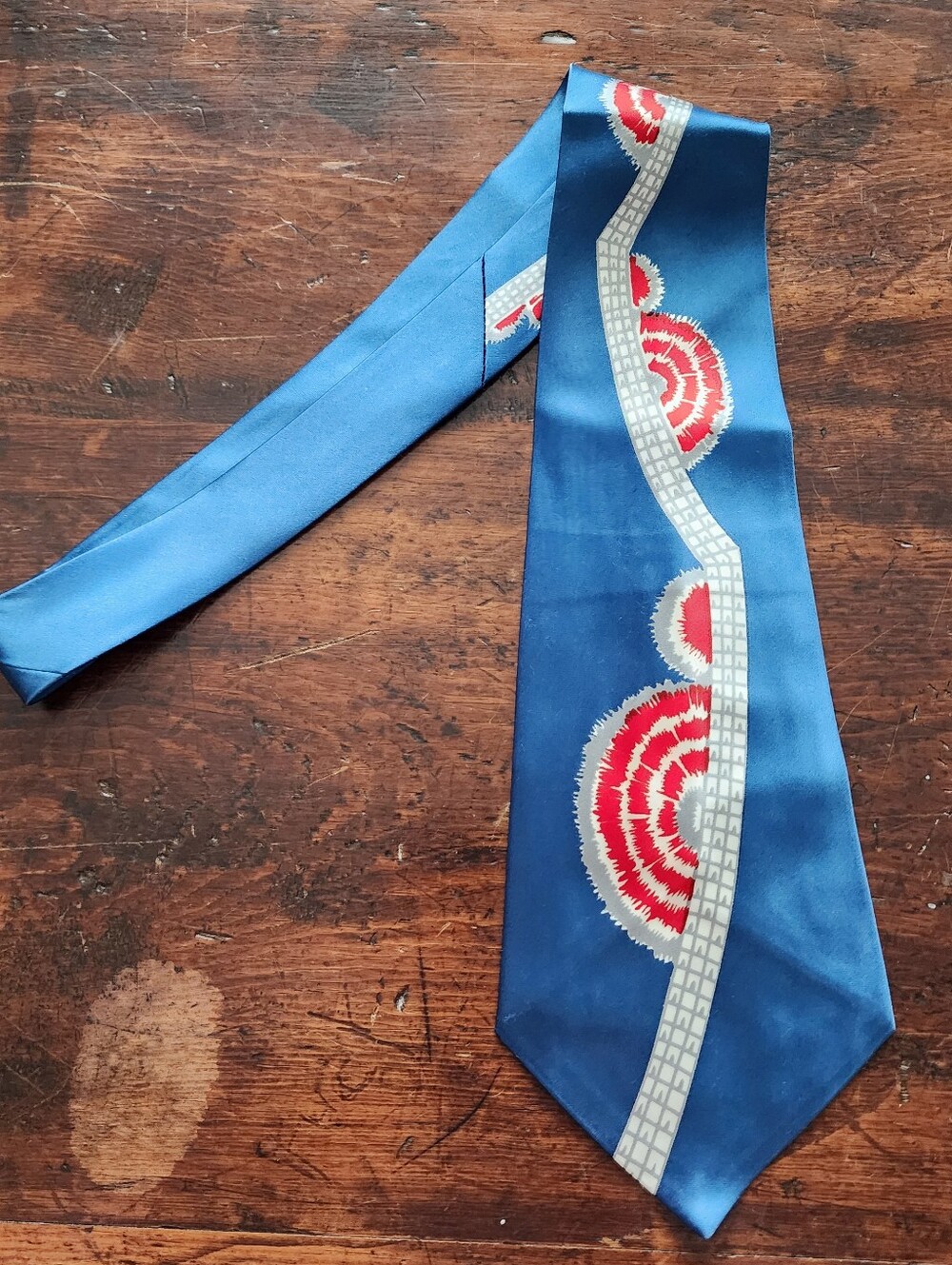 Vintage 50's Penny's Swing Necktie Blue Red Abstract Cowboy Rockabilly Americana